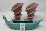 USA boat planter and two pink vases