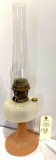 Aladdin model B 1937 diamond quilt white moonstone bowl and pink stem/foot lamp