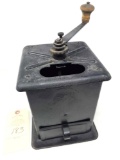 Antique metal coffee grinder with drawer