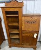 Antique oak drop front secretary with side curio