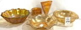 Vintage Amber depression glass bowls and carnival amber leaf glass bowl