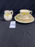 Roseville Juvenile ware chick tea cup, saucer, plate and creamer