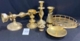 Brass candleholders, vase, incense and tray