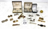 Vintage cufflinks and tie clips