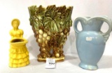 Vintage colonial girl planter, McCoy vase and USA vase