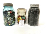 Three mason jars of buttons