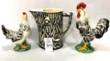 Leftin rooster, hen and pitcher