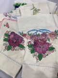 Vintage Embroidered and painted pillowcases and other misc.