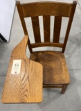 Antique wooden tablet arm chair