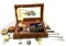 Jewelry box of bowties and misc. advertising