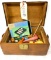 Wooden box with bowling pins and coin counter organizer