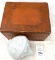 Milk glass lightning rod bulb (Hawkeye) and wooden box