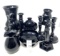 Black amethyst vases, candleholders, candy dishes