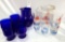 One cobalt blue glass pitcher/glass set, 1 Nautical glass pitcher/glass set