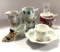 Handpainted cups, pitchers, shoe, dish, some Germany