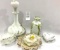 Victorian milk glass decanter, plates, and misc
