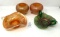 Amber and Green Carnival glass candy dishes and votives
