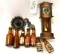 Sm brown beer bottles, clock, ring holder, and toy