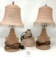 Three boudoir lamps, one missing a shade