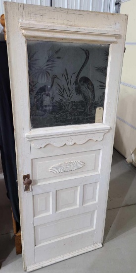 Farmhouse Wood Door w/ etched glass Herring Bird scene