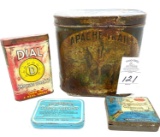 Apache Trail cigar tin and other tins