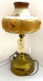 Electrified gas lantern with brass base antique shade