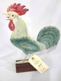 Metal rooster w/wood stand
