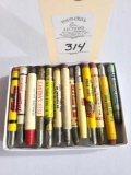 Thirteen advertising bullet pencils