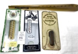 Advertising thermometers and vintage metal towel holder