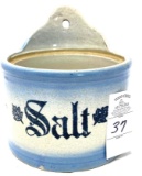 Blue and white salt crock