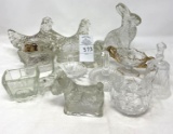 Clear chicken on nest, rabbit, dog candy dishes and ring holders
