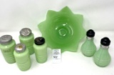 Vintage jadeite salt and pepper shakers and bowl