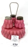 Bulging teardrop condiments set, pink opalware