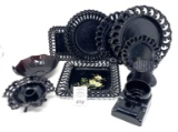 Black amethyst plates, candleholders, toothpick holder, and more