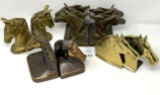 Brass and metal horse head book ends