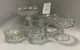 Glass candy dishes and pitcher