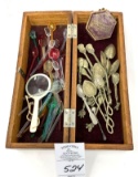 Wheeler and Wilson sewing machine wooden box and Salt spoons