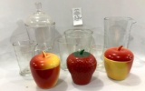 Measuring cup speakers, candy dishes and apple and strawberry covered dish