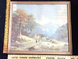 Framed farm scene picture