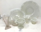 Hobnail plates, bowls, vases, and misc.