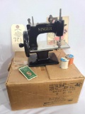 Miniature singer sewing machine w/ Box, literature, thread