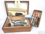 Walnut box and misc. vintage items