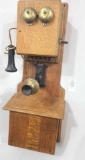 Antique oak wall mount telephone