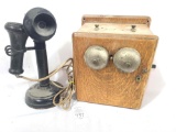 Oak wall mount telephone with handset