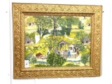 Oil on cloth painting with gold frame