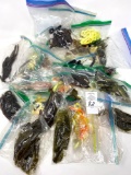 Plastic salamanders, fish, worms, and misc. bait