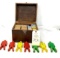 Vintage wooden box and blocks and Bill Ding wooden clowns