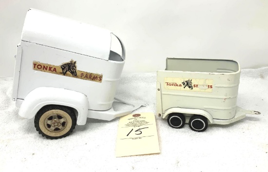 Vintage Tonka Farms and Stables pressed steel horse trailers