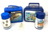 Two vintage Aladdin G.I. Joe plastic lunch boxes with thermoses