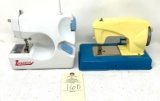 Two vintage child size plastic sewing machines